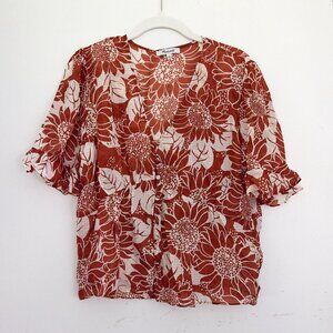 Madewell Silk Floral Orange and White Blouse Size 10